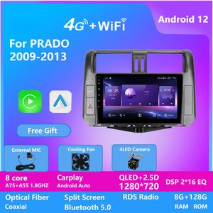 Android Car Video Player Head Unit 10 tum för Toyota Prado 2009-2013 GPS Navigation Octa Core 8G 128G Double DIN DSP