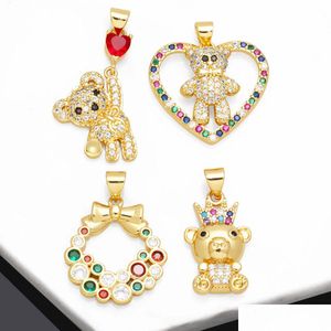 Charms Rainbow Crystal Heart Necklace Pendant Copper Gold Plated Cute Bear DIY Handgjorda smycken Tillverkningar PDTB125 Drop Leverans DHWT9