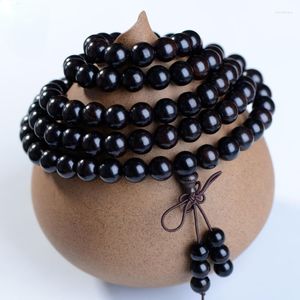 Strand hochwertige schwarze Sandelholz Armband Männer Frauen Naturholz Ebenholz Perlen Armbänder buddhistische Meditation Gebet Mala 6/8 mm 108