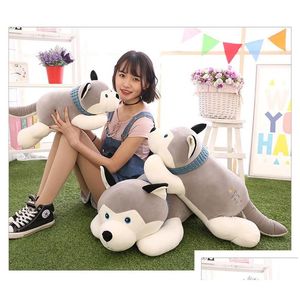 Stuffed Plush Animals Cartoon Lying Husky Dog Big Toys 60Cm Huskie Doll Lovely Animal Children Birthday Gift Corgi Pillow Drop Del Dh62X