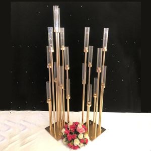 Other Event Party Supplies 10 Heads Metal Candelabra Candle Holders Road Lead Table Centerpiece Gold Candelabrum Stand Pillar Candlestick For wedding 230414