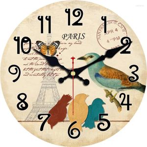 壁の時計ヴィンテージの木製時計大型ぼろぼろのシックな素朴な信頼できるサービススパークプラグホームアンティークスタイル