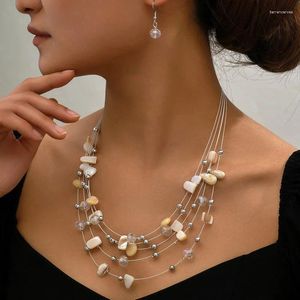 Choker Necklace Earring Set Shell Pendant Chain Women Girls Gold Silver Plating Fashion Jewelry Party Gift 2023 Style