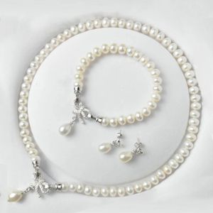 Hochzeits-Schmuck-Sets, klassische Perlen-Schmuck-Sets, echter natürlicher Süßwasserperlen-Schmuck, 925er Sterlingsilber, Ohrringe, Armband, Halskette für Frauen 231115