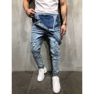 Męskie spodnie moda mężczyźni rozryli dżinsy kombinezony Jumps