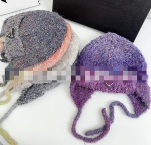 Klassisk Sydkorea blandad färg stickad bandage öronmuffs hatt kvinnors höst och vinter varma ansikte sammet ushanka