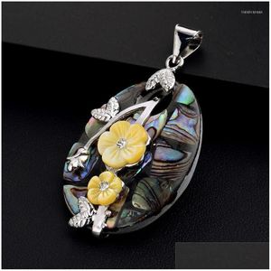 Pendant Necklaces Mop149 Nature Shell Oval Abalone Jewelry With Yellow Flowers For Women Girls 10 Pieces Drop Delivery Pendan Dhgarden Dhors