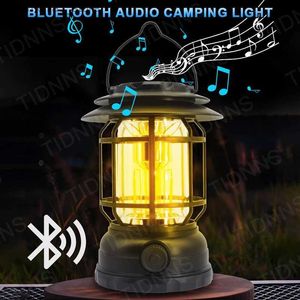 Camping Lantern Camping Retro Lantern Torch ficklampa Ljus Bluetooth -högtalare Tält Ljus för utomhus tält Camping Vandring Stypless Light Dimning Q231116