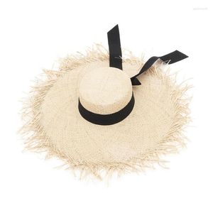 Wide Brim Hats Women Beach Hat Raffia Ladies Summer Big Straw With Black Ribbon UV Protection Sun Eger22