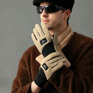 Fünf-Finger-Handschuhe für Herren, Winter, warme Fleece-Thermo-Motorrad-Thermo-Warmhandschuhe, Polar-Teddy-Samt-Fäustlinge für Männer und Frauen, Schneesport-Handschuhe, Rückseite 231115