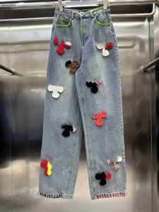 Designer damer nya jeans mode casual byxor hög kvalitet raka byxor broderade mönster märke jeans hi-q