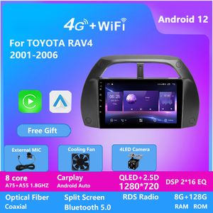 자동차 라디오 멀티미디어 2 DIN 비디오 핸즈프리 안드로이드 12 9 인치 GPS Bluetooth Wi-Fi for Toyota RAV4 2001-2006