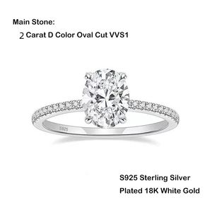 2CT Moissanite Diamond -förlovningsringar för kvinnor 100% 925 Sterling Silver Bridal Wedding Band Bezel Sätt smycken
