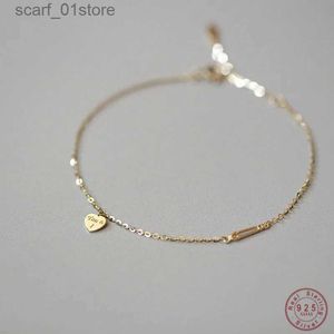 Chain 925 Sterling Silver Plated 14K Gold Temperament Simple Heart Bracelet for Women Girlfriend Valentine's Day Gift JewelryL231115