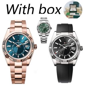 Dhgate Mens Watch Sky 42mm Tasarımcı Lüks Tarih Çift Dönme 904L Paslanmaz Çelik Safir Su Geçirmez Kılıf İzle Tam Otomatik Mekanik Saat