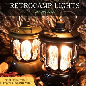 Camping Lantern Retro Portable Camping Lantern Rechargeable Light Hanging Lamp Outdoor Light Household 3 Modes Dimmable Flashlight With USB Q231116