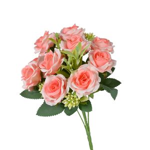 Hot Trend Bulk Artificial Silk Rose Bouquet Artificial 10 Heads Rose Flowers Liten Rose Bouquet For Wedding Home Decoration Bridal Bouquet