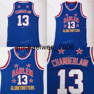 Mich28 Harlem Globetrotters Wilt 13 Chamberlain Movie Basketball Jerseys billiga försäljning Team Color Blue All Stitched Chamberlain Uniforms Hög kvalitet