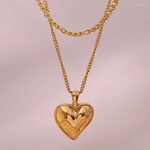Pendant Necklaces Holiday Vocation Mothers Day Gift Gold Plated Casting Heart Double Layers Necklace Waterproof Stainless Steel Jewelry