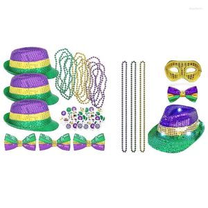 Beralar Mardi Gras kutlama kostümü şapka maskeli balo maskesi festivali tema parti payetleri fedora karnaval aksesuarları