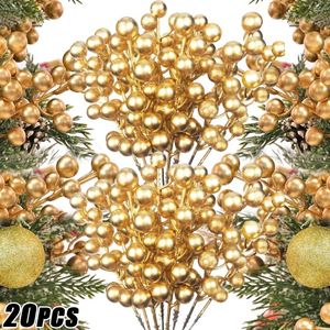 Kwiaty dekoracyjne 20/1pcs Symulacja Holly Berry Fake Roślina Czerwone Berries Flower Bukiet DIY Garland Xmas Tree Ozdoba domowa