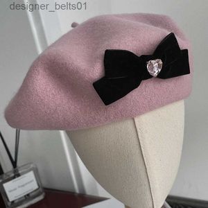 Berets Pink Wool Beret Hats for Women Winter Warm French Artist Hats Sweet Beanies Hats Plain Berets Lady Black Friday Sale 2022L231115