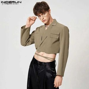 Men's Jackets Fashion Men Blazer Solid Color Lace Up Lapel Long Sle Casual Crop Suits Personality 2023 Streetwear Thin Coats S-5XLL231115