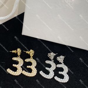 Pearl Rhinestone Patchwork Stud Women Eardrop with Box Chic Gold Earrings for Lady