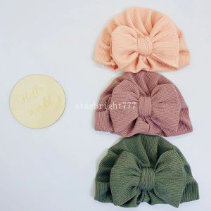 Söt bunny bowknot turban beanie för baby flickor vinter varma headwrap hattar nyfödda båge mjuk mjuk beanie infantil småbarn turban hattar