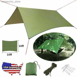 Tält och skydd oss ​​vattentätt campingtält tarp skydd hängmatta täcker lätt regn fluga 10x10 Q231115