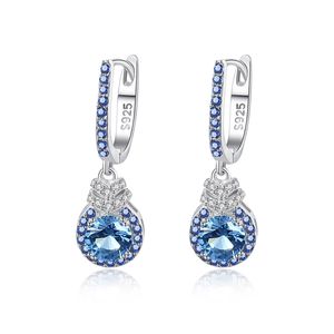 Sapphire Dangle Earrings S925 Silver Micro Set Blue Zircon Vintage Earrings European Women Fashion Earrings Women Wedding Party Jewelry Valentine's Day Gift SPC