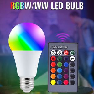 Lâmpada LED RGBW Controle Remoto 3/5/10/15W Ampola Regulável Luzes Inteligentes