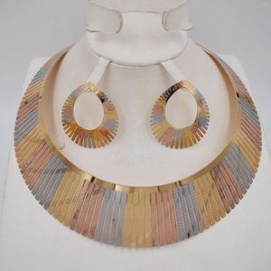 Halskette Ohrringe Set DESIGN Hohe Qualität Ltaly 750 Gold Farbe Schmuck BIGSet Für Frauen Afrikanische Perlen Jewlery Mode Ohrring