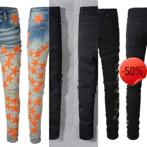 Jeans de marca roxa 50 off ~ Jeans masculinos jeans designer mens desig cores calças hippop adesivo bordado slim denim reto streetwear atacado 30-40