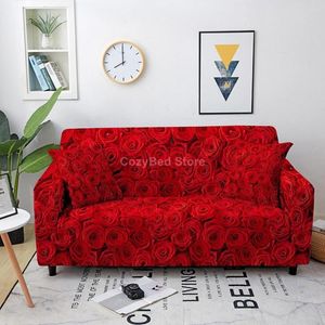 Stol täcker röd rosblomma elastisk soffa täcker polyester hörn funna sofflipcover protector l form behöver 2 st blommiga lyx