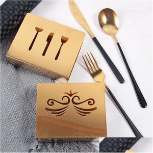 Tissue Boxes Napkins Creative Stainless Steel Gold Napkin Holder Knife Fork Pattern Paper Towel Home Decoration Lx3903 Drop Delive Dh23R