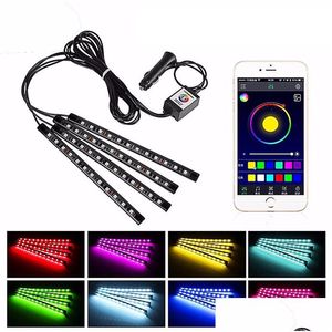 Luci decorative Strisce di atmosfera per auto Illuminazione a pedale Usb Led Auto Piedini Luce Accendino Telecomando Interni Ambiente LED Lampada Str Dhchq