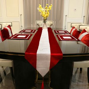 Corredor de mesa vermelho fronha guardanapo luxuoso moderno s falso macio casa casamento toalha de mesa decoração 231115