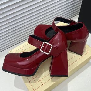 Scarpe eleganti Rosa Nero Rosso Décolleté con tacco da donna Mary Janes Punta quadrata Bianco Tacchi alti Lavoro femminile Festa di ballo 2023 Primavera 231115