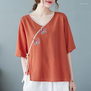 Ethnic Clothing Elegant Women Cotton Shirt Chinese Style Embroidery Tang Top Summer Ladies Daily Hanfu Clothes Vintage Girl Stage Show