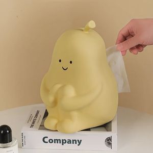 Decorative Objects Figurines Cartoon Pear Ins Style Ceramic Paper Towel Storage Box Creative Cute Decor Home Living Room Desktop Anime Action Figures Modle 231115