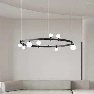 Lâmpadas pendentes estilo nórdico candelabro preto anel branco vidro restaurante sala de estar quarto minimalista hanglamp decoração ajustável