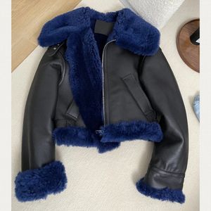 Женское искусственное меховое пальто 2023, настоящее женское пальто из натуральной двусторонней овчины и верхняя одежда, зимнее теплое толстое пальто из овцы мериноса H907 231115