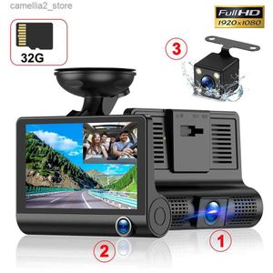 Car DVRs 3 Channel Car DVR Dashcam 1080P Dash Cam for Car 3-Lens Camera for Vehicle Way Camera DVRs Recorder Video Registrator for Car Q231115