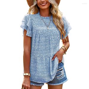 Frauen Blusen Sweet Print Chiffon Bluse 2023 Mode Kurzarm Frauen Polka Dot Shirt Sommer Beiläufige Lose Tops Kleidung 25135