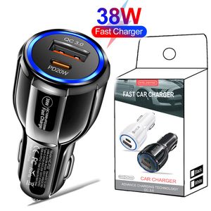 Universal Fast Rápido Carregador de Carro de Carrego Rápido Portas Dual Portas USB A USB-C Tipo C PD Chargers de carro para iPad iPhone 13 14 15 Pro Max Samsung Huawei GPS PC com caixa