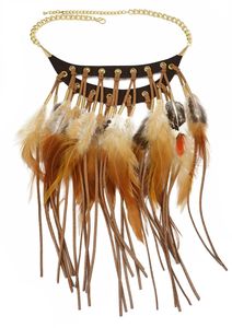 Gargantilhas étnicas boêmias exageradas colares de penas para mulheres homens halloween cosplay grande pena gargantilha colares indiano cigano 231115