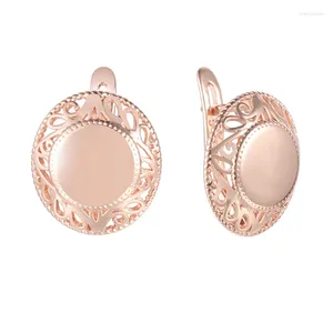 Dangle Earrings FJ Women 585 Rose Gold Color Smooth Round Without Stone Jewelry