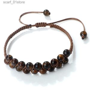 Chain Men Tiger Eye Beaded Bracelet Healing Chalcedony Onyx Chakra Stone Adjustable Bangles Double Layer Braided Bracelets for WomenL231115