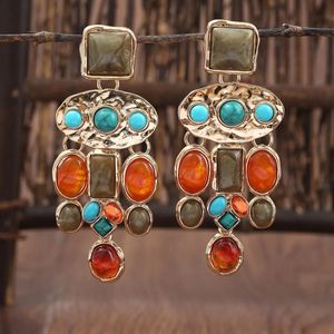 Stud Bohemian Ethnic Retro Dangling Earrings Exaggerated Large Tassels Natural Stone For Women Jewelry Copper Gold Color Earring 231114